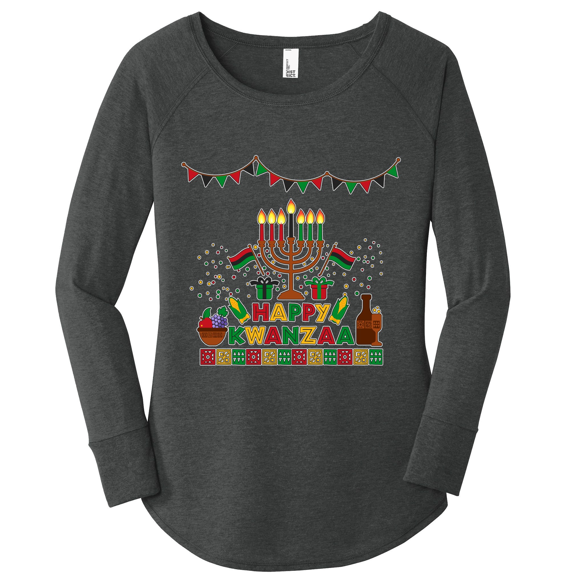 Happy Kwanzaa Traditional Colors Kinara Candles Women's Perfect Tri Tunic Long Sleeve Shirt