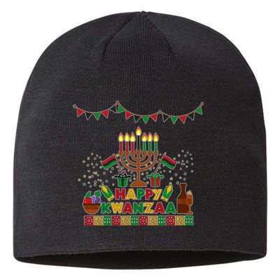 Happy Kwanzaa Traditional Colors Kinara Candles Sustainable Beanie