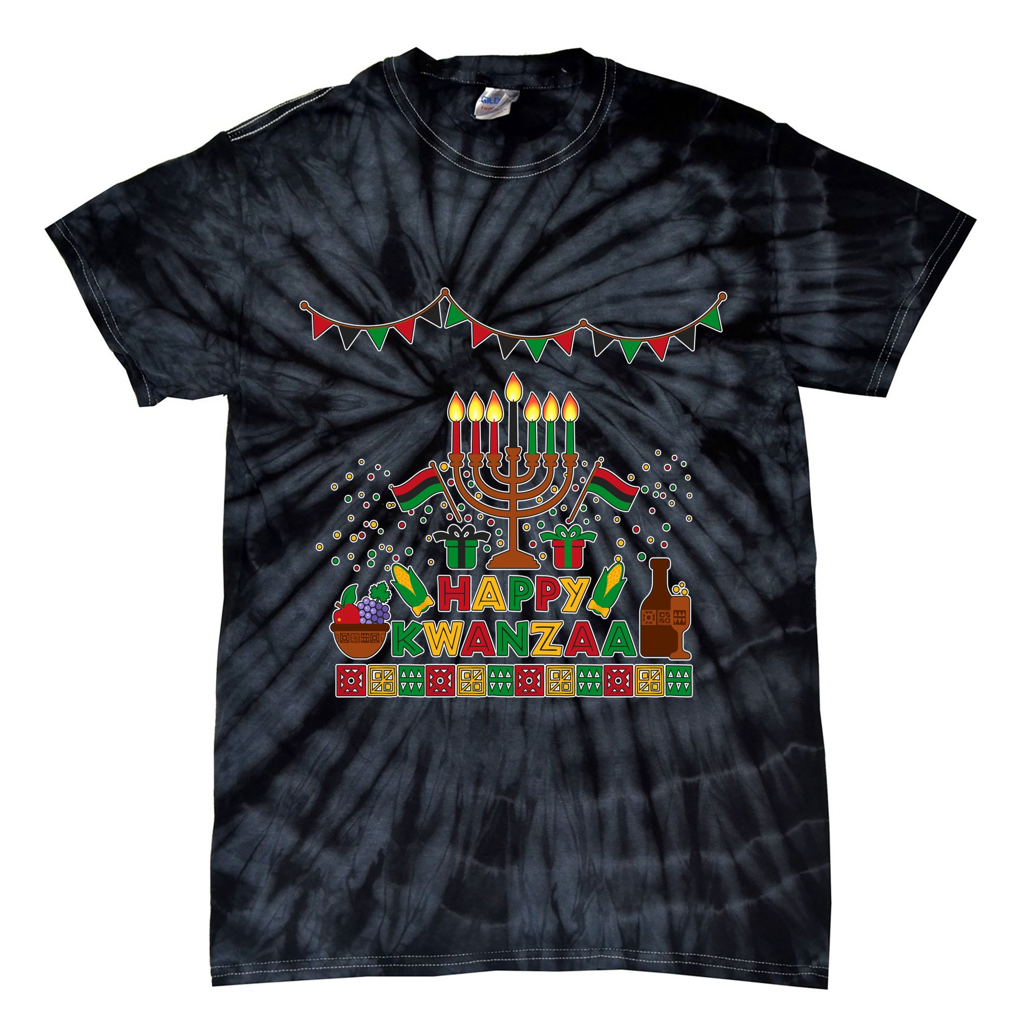 Happy Kwanzaa Traditional Colors Kinara Candles Tie-Dye T-Shirt