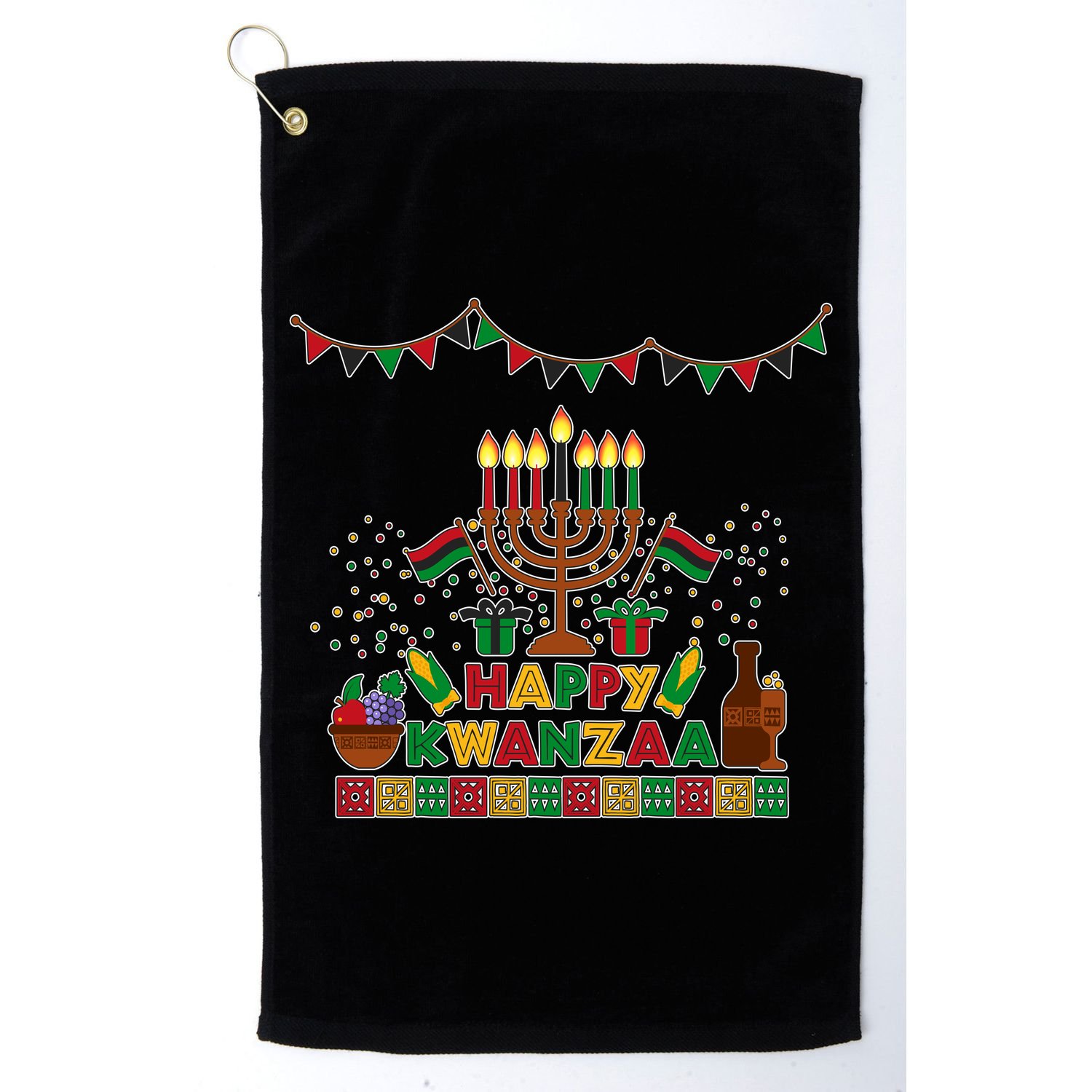 Happy Kwanzaa Traditional Colors Kinara Candles Golf Towel