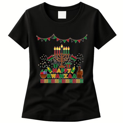 Happy Kwanzaa Traditional Colors Kinara Candles Womens T-Shirt