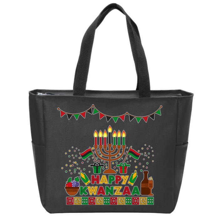 Happy Kwanzaa Traditional Colors Kinara Candles Zip Tote Bag