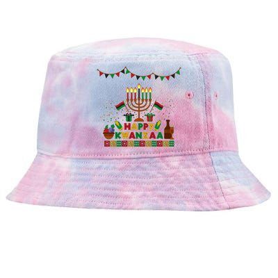 Happy Kwanzaa Traditional Colors Kinara Candles Tie-Dyed Bucket Hat