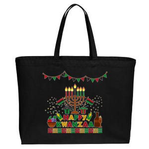 Happy Kwanzaa Traditional Colors Kinara Candles Cotton Canvas Jumbo Tote