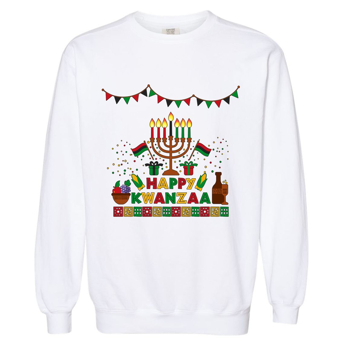 Happy Kwanzaa Traditional Colors Kinara Candles Garment-Dyed Sweatshirt