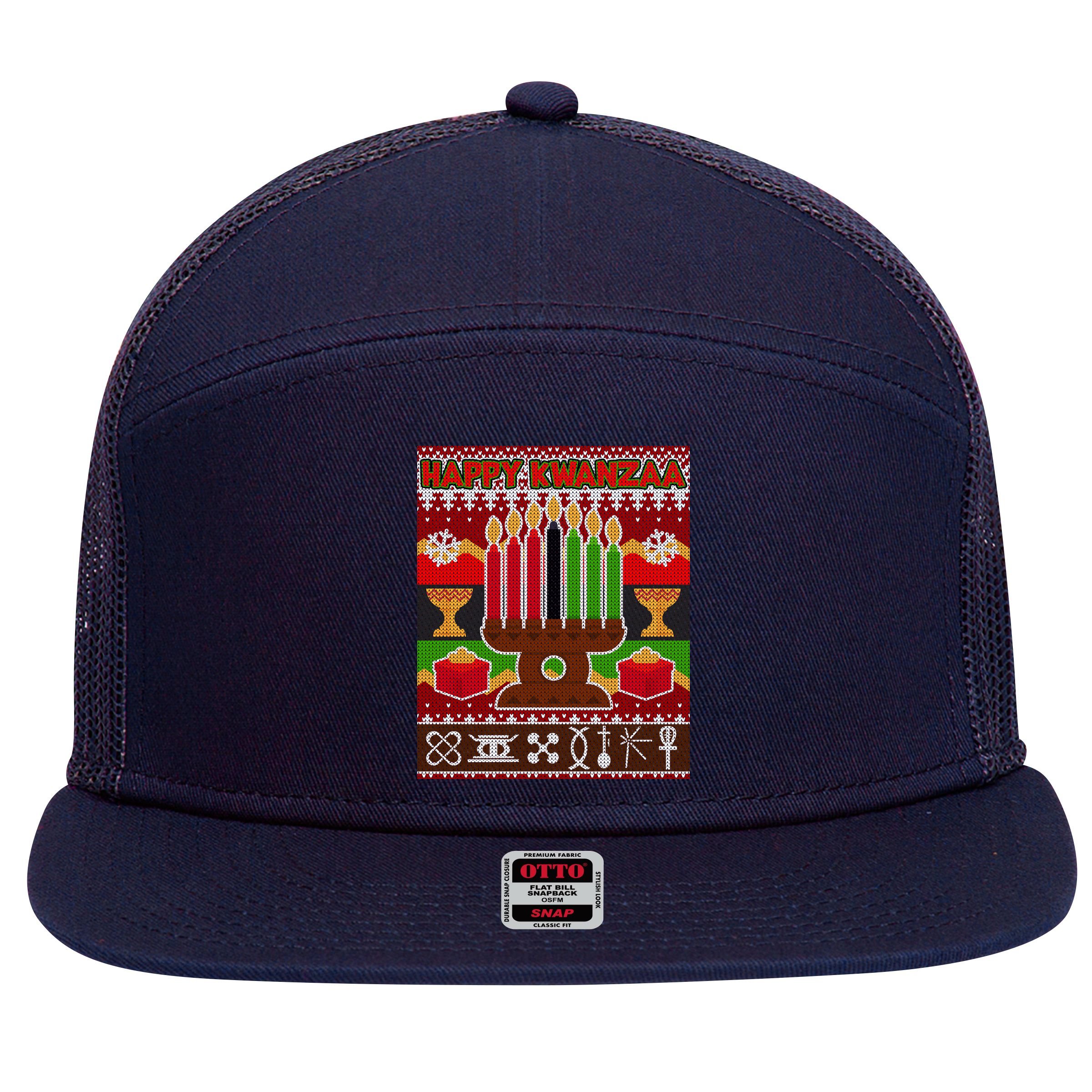 Happy Kwanzaa Ugly Sweater 7 Panel Mesh Trucker Snapback Hat