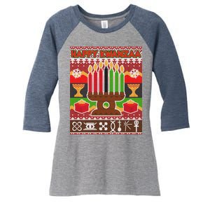 Happy Kwanzaa Ugly Sweater Women's Tri-Blend 3/4-Sleeve Raglan Shirt