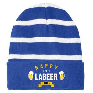 Happy Labeer Day Striped Beanie with Solid Band