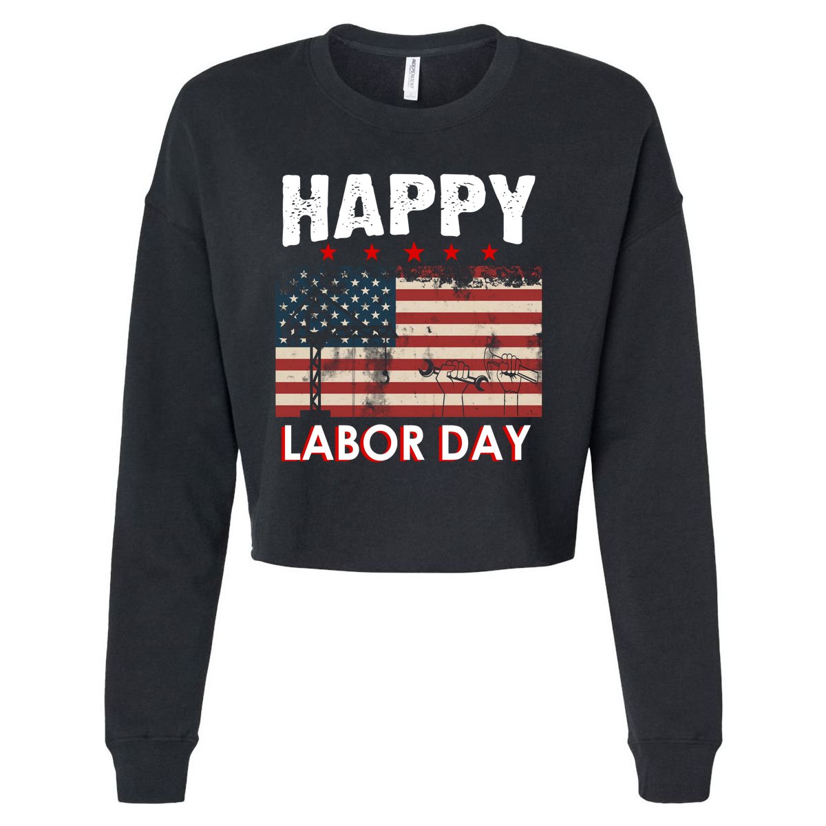 Happy Labor Day American Workers Flag Cropped Pullover Crew