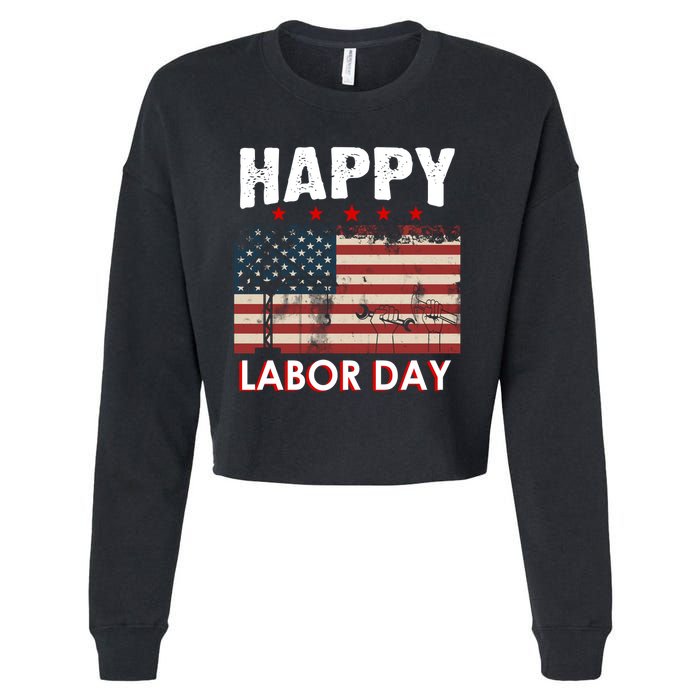 Happy Labor Day American Workers Flag Cropped Pullover Crew