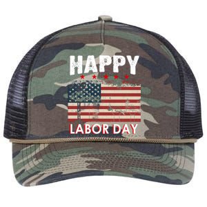 Happy Labor Day American Workers Flag Retro Rope Trucker Hat Cap