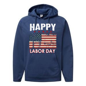 Happy Labor Day American Workers Flag Performance Fleece Hoodie