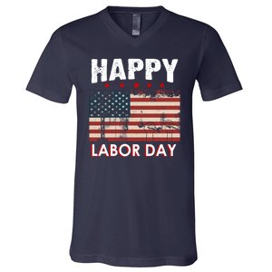 Happy Labor Day American Workers Flag V-Neck T-Shirt