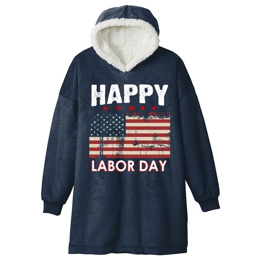 Happy Labor Day American Workers Flag Hooded Wearable Blanket