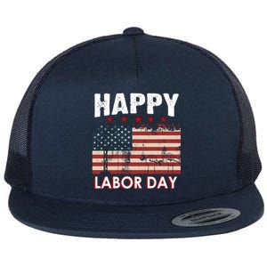 Happy Labor Day American Workers Flag Flat Bill Trucker Hat