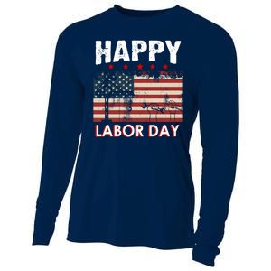 Happy Labor Day American Workers Flag Cooling Performance Long Sleeve Crew