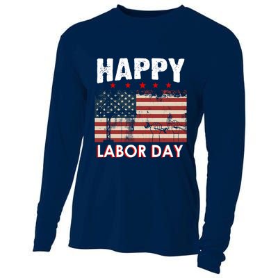 Happy Labor Day American Workers Flag Cooling Performance Long Sleeve Crew
