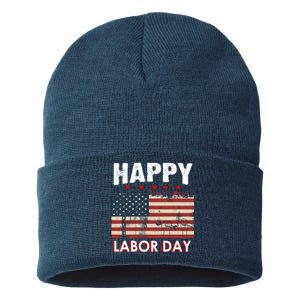 Happy Labor Day American Workers Flag Sustainable Knit Beanie