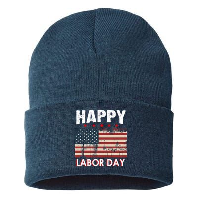 Happy Labor Day American Workers Flag Sustainable Knit Beanie