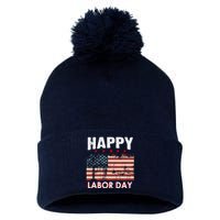 Happy Labor Day American Workers Flag Pom Pom 12in Knit Beanie