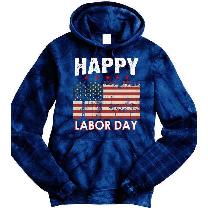 Happy Labor Day American Workers Flag Tie Dye Hoodie