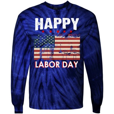 Happy Labor Day American Workers Flag Tie-Dye Long Sleeve Shirt