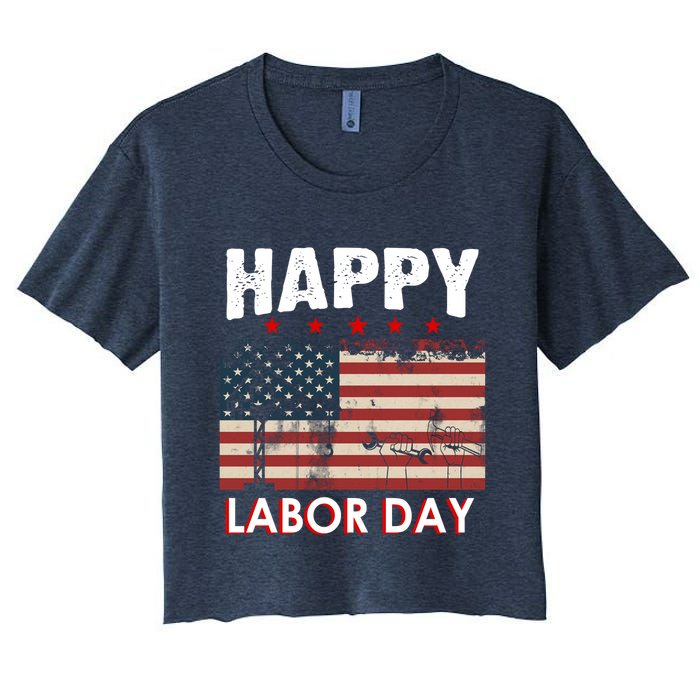 Happy Labor Day American Workers Flag Women's Crop Top Tee