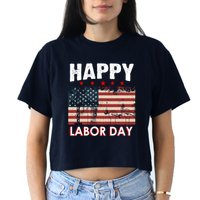 Happy Labor Day American Workers Flag Women's Crop Top Tee