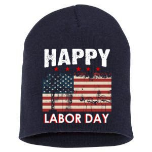 Happy Labor Day American Workers Flag Short Acrylic Beanie