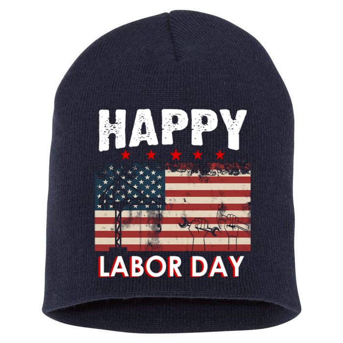 Happy Labor Day American Workers Flag Short Acrylic Beanie