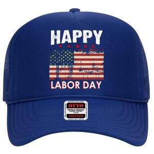 Happy Labor Day American Workers Flag High Crown Mesh Back Trucker Hat