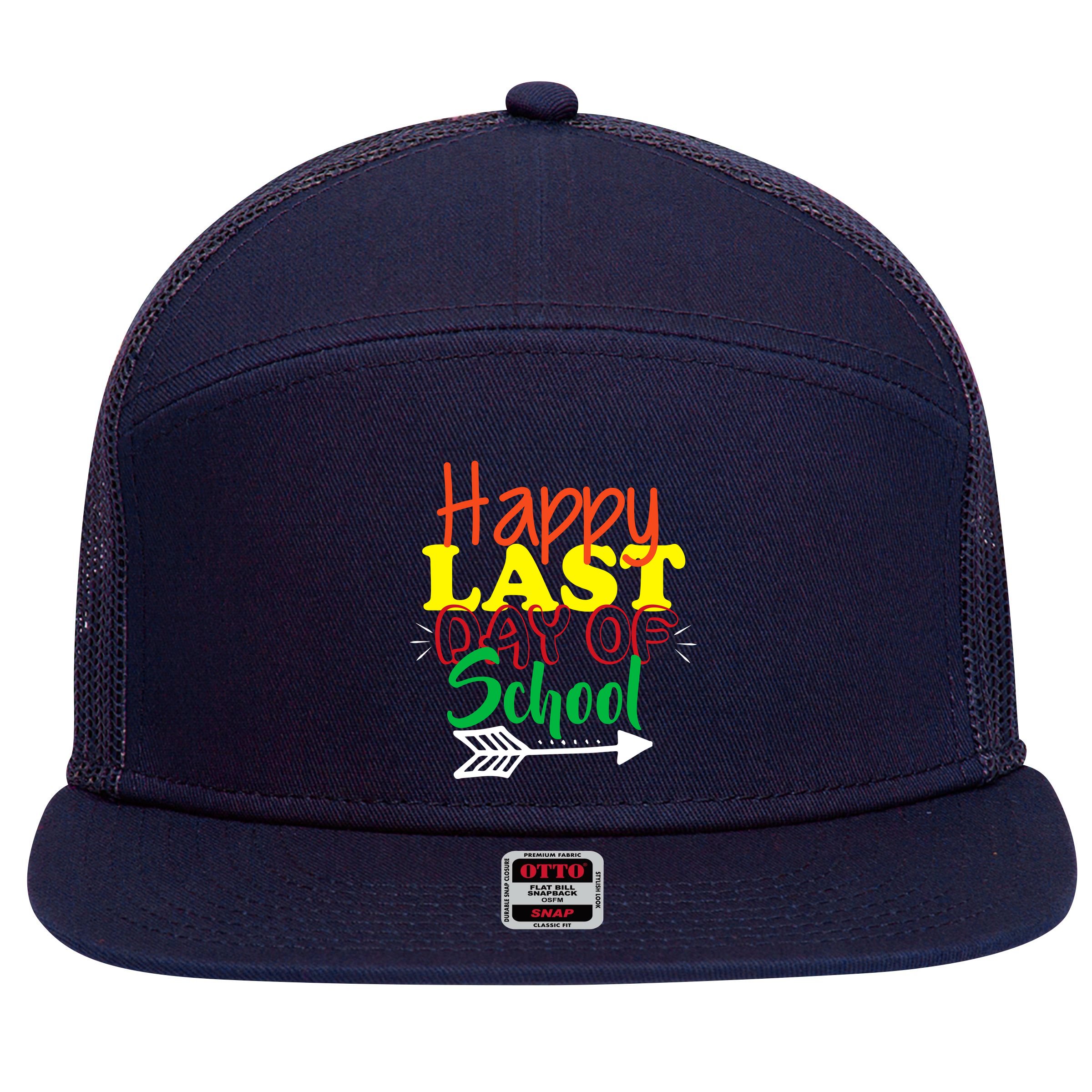 Happy Last Day of School Arrow 7 Panel Mesh Trucker Snapback Hat