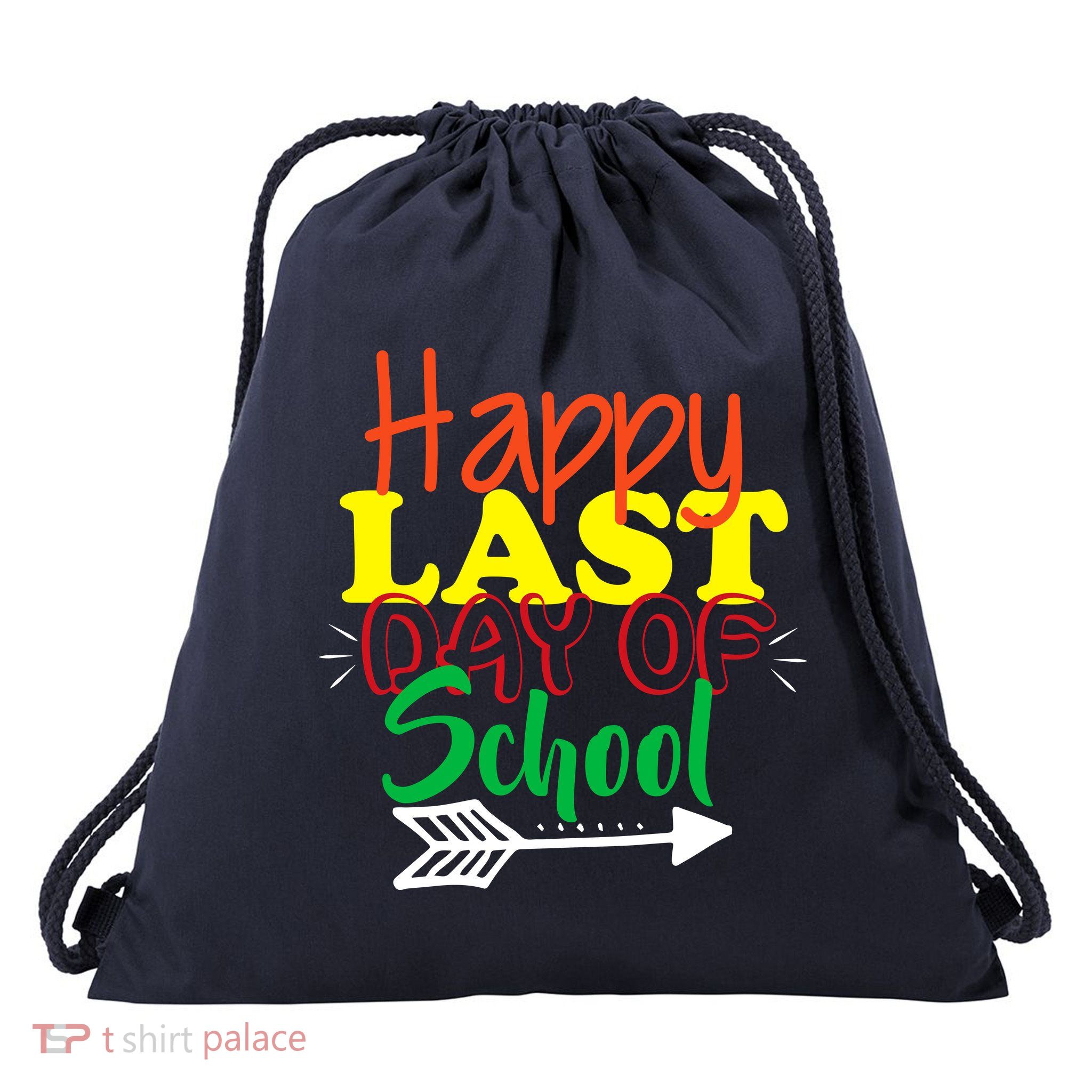 Happy Last Day of School Arrow Drawstring Bag