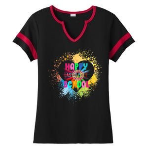 Happy Last Day Of School Colors Of Heart Ladies Halftime Notch Neck Tee