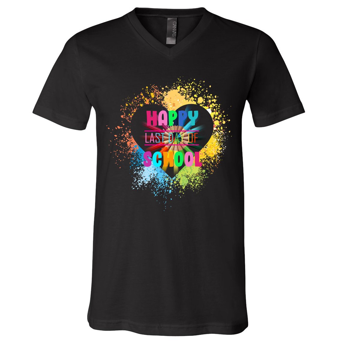 Happy Last Day Of School Colors Of Heart V-Neck T-Shirt