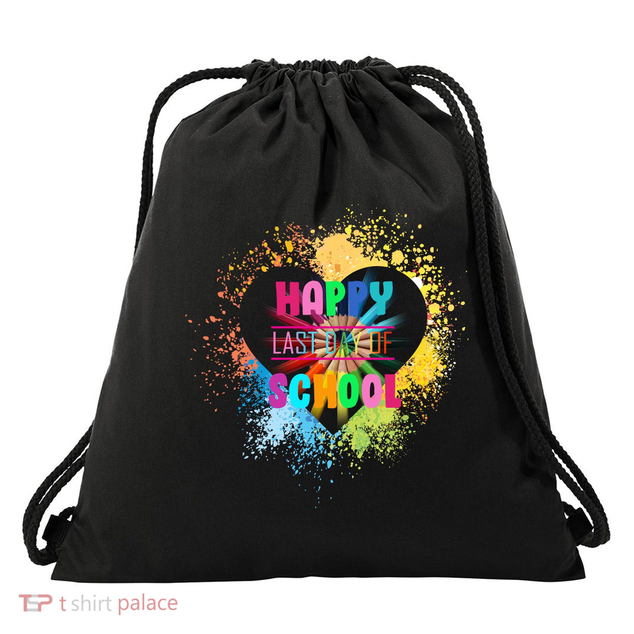 Happy Last Day Of School Colors Of Heart Drawstring Bag