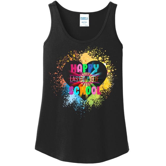 Happy Last Day Of School Colors Of Heart Ladies Essential Tank