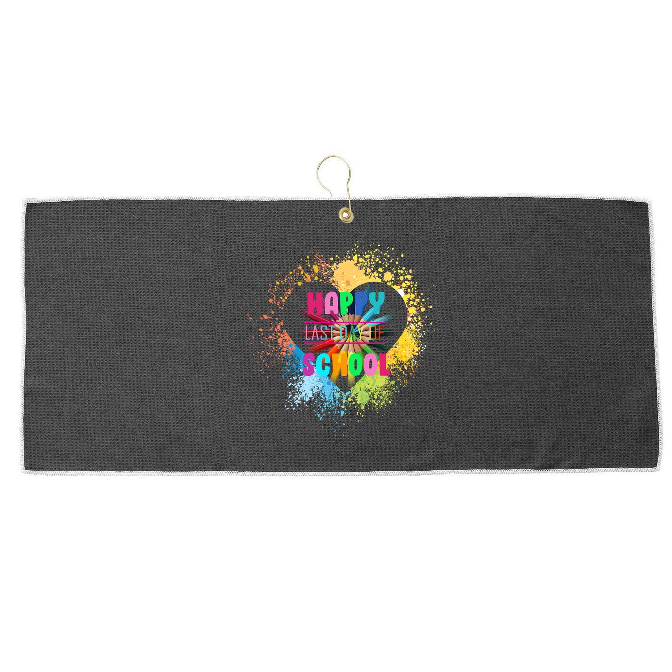 Happy Last Day Of School Colors Of Heart Large Microfiber Waffle Golf Towel
