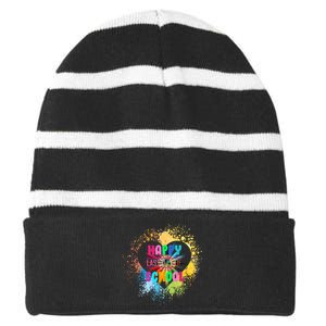 Happy Last Day Of School Colors Of Heart Striped Beanie with Solid Band