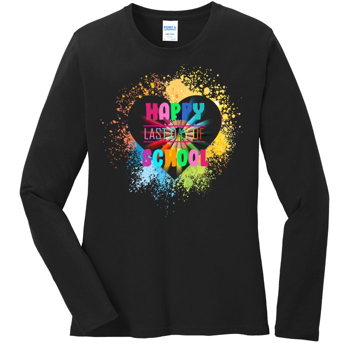 Happy Last Day Of School Colors Of Heart Ladies Long Sleeve Shirt