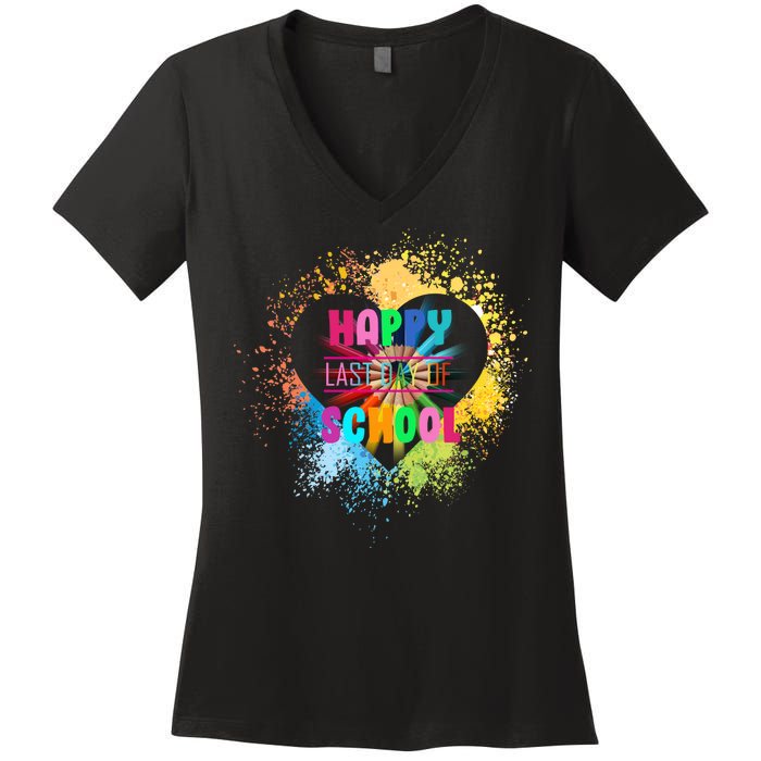 Happy Last Day Of School Colors Of Heart Women's V-Neck T-Shirt