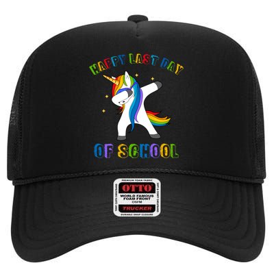 Happy Last Day Of School Dabbing Unicorn High Crown Mesh Back Trucker Hat