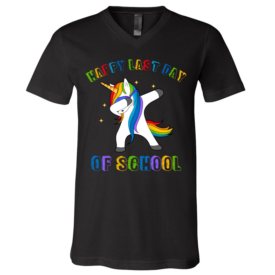 Happy Last Day Of School Dabbing Unicorn V-Neck T-Shirt