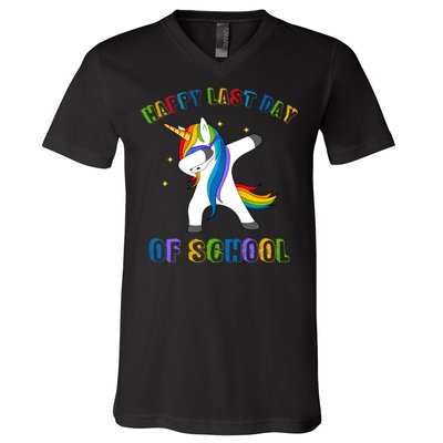 Happy Last Day Of School Dabbing Unicorn V-Neck T-Shirt