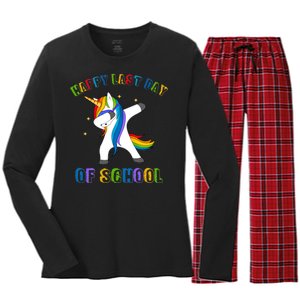 Happy Last Day Of School Dabbing Unicorn Women's Long Sleeve Flannel Pajama Set 