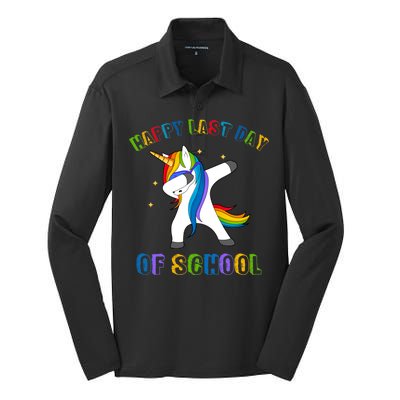 Happy Last Day Of School Dabbing Unicorn Silk Touch Performance Long Sleeve Polo