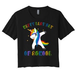 Happy Last Day Of School Dabbing Unicorn Women's Crop Top Tee