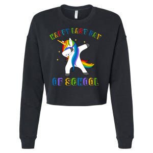 Happy Last Day Of School Dabbing Unicorn Cropped Pullover Crew