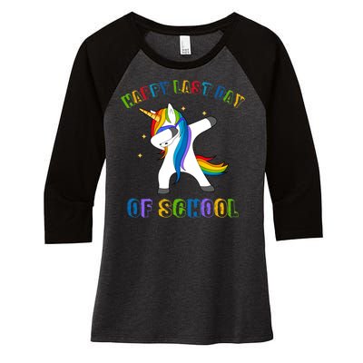 Happy Last Day Of School Dabbing Unicorn Women's Tri-Blend 3/4-Sleeve Raglan Shirt