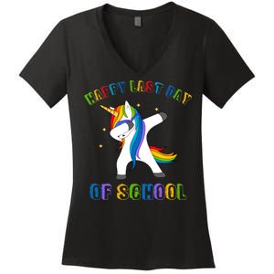 Happy Last Day Of School Dabbing Unicorn Women's V-Neck T-Shirt